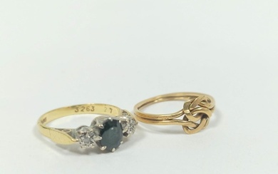 Sapphire and diamond ring and another both 18ct gold. 4.7g