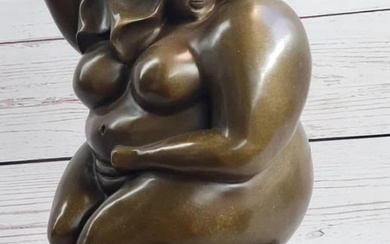 Sculpted Curves Milo's Signed Original Chubby Woman A Homage to Botero Bronze Sculpture - 13" x 6"