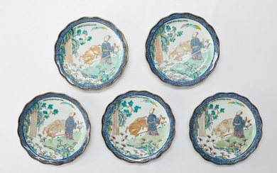 Set 5 Japanese Arita Kutani Ware Porcelain Dishes