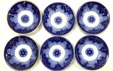 Set 6 Blue & White TransferWare Porcelain Bowls