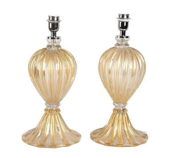 Set of 2 bases for table lamp by Barovier (attr)