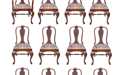 Set of Twelve Cherry Traditional Queen Anne Style Dining Chairs