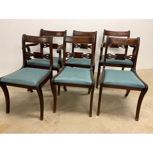 Set of six Regency style mahogany dining chairs. 2 carvers. ...