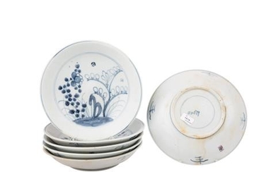 Set von sechs unterglasurblauen Tellern. TEK SING/CHINA, 1820er Jahre.