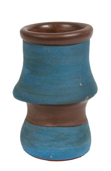Signed Art Pottery Vase in Blue and Brown