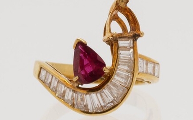 18KT GOLD, DIAMOND AND RUBY BYPASS RING Set...