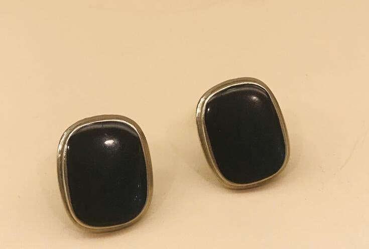 Sterling Silver And Black Onyx Clip Earrings