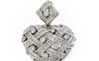 Stunning 8ct Diamond 18k White Gold Woven Design Heart Pendant Pin