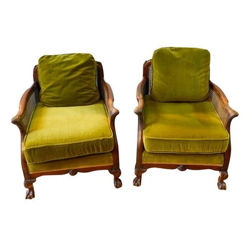 THREE PIECE CANED BERGERE SUITE EARLY 20TH CENTURY comprisi...