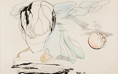TOYEN (MARIE CERMINOVA, 1902-1980) Surrealist Composition. Watercolor with pen and ink on ivory...