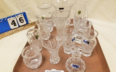 TRAY 12PC. WATERFORD VASES, ETC.