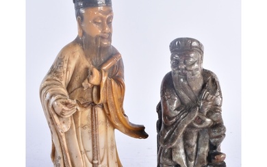 TWO 19TH CENTURY CHINESE CARVED SOAPSTONE FIGURES OF SCHOLAR...