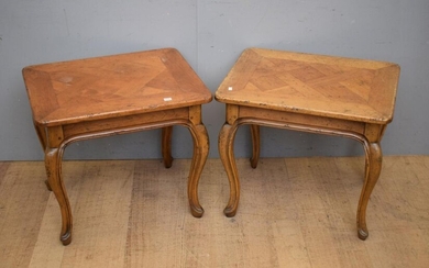 TWO FRENCH PROVINICIAL STYLE SIDE TABLES (52H x 60W x 48D CM) (LEONARD JOEL DELIVERY SIZE: MEDIUM)