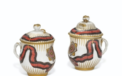 TWO PORCELAIN COVERED CUSTARD CUPS FROM THE SERVICE OF THE ORDER OF ST VLADIMIR
