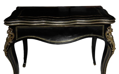 Tavolo da gioco pieghevole Napoleone III in legno ebanizzato nero...
