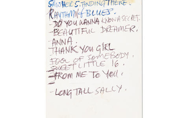 The Beatles: An important handwritten set list by Paul McCartney and Beatles signed promotional postcard, 1963