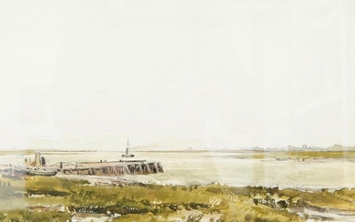 Thomas Collier, RI, British 1840-1891- View of the Suffolk Coast; pencil and watercolour on paper, signed 'Thos. Collier' (lower edge), 22.5 x 33 cm.