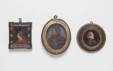 Three Baroque wax relief portraits