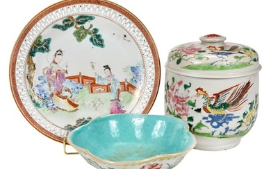 Three Chinese Famille Rose Table Objects