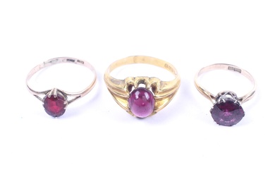 Three early 20th century gold and single stone rings.