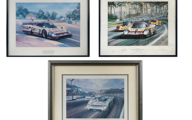 Three framed Jaguar racing prints