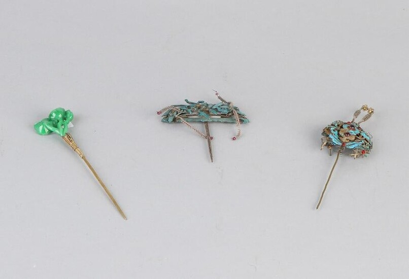 Three special Asian hair pins handmade from yellow