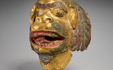 Tibetan gilt copper alloy Buddhist lion mask