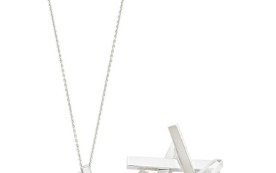 Tiffany & Co., Frank Gehry White Gold, Diamond and Rock Crystal 'Axis' Brooch and Pendant with Chain Necklace