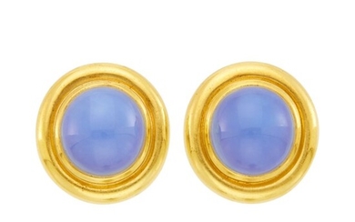 Tiffany & Co., Paloma Picasso Pair of Gold and Blue Chalcedony Earclips