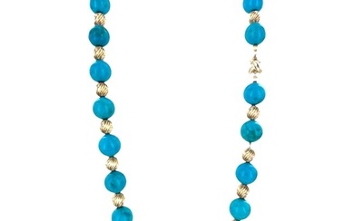 Tiffany & Co. Vintage Natural Turquoise & Yellow Gold Bead Necklace X Clasp