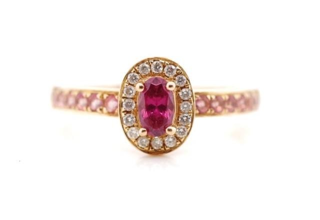 Tourmaline and diamond set 18ct rose gold ring marked 750. W...