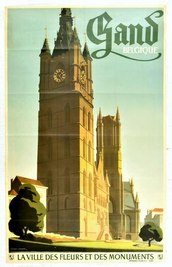 Travel Poster Ghent City Verbaere Flowers Monuments