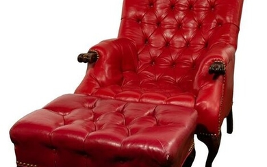Tufted Leather Lounge Chair and Ottoman