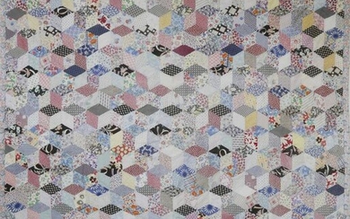 Tumbling Block Pattern Patchwork Quilt, 1930s