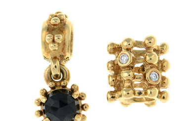 Two 14ct gold gem-set charms, by Pandora.