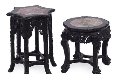 Two Chinese Carved Rosewood Plant Stands.
