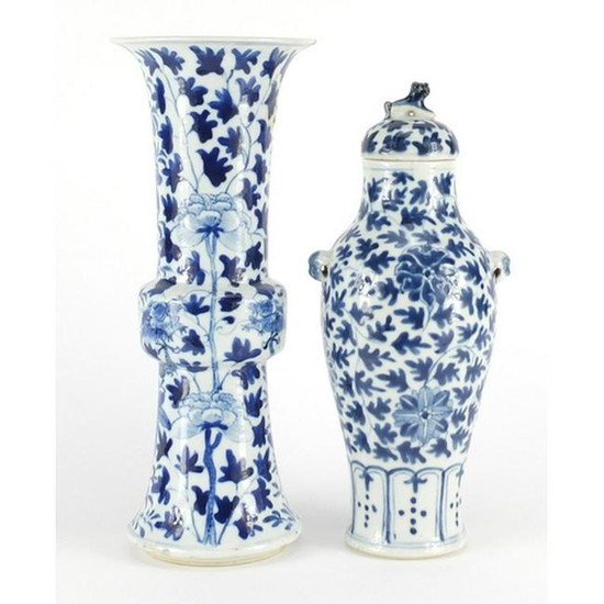Two Chinese blue and white porcelain vases comprising a