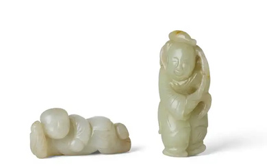 Two Chinese jade carvings of boys Qing dynasty, 19th century The first,...