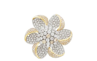 Two-Color Gold, Diamond and Colored Diamond Flower Clip-Brooch