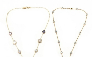 Two Gold and Gem-Set Station Necklaces, signed