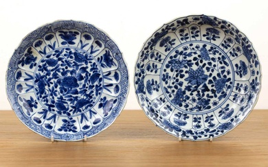 Two blue and white porcelain shallow dishes Chinese, Kangxi each...