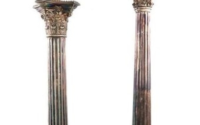 Two electroplated table lamps, Corinthian column form, fluted...