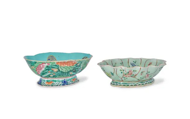 Two large Chinese famille rose 'lotus' stem bowls Qing dynasty, 19th century...