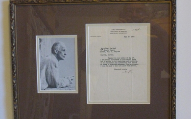 Typed Letter, Signed, from Cushing to Albert Berthel, 81a Chester Square, London, S.W. 1, England (June 29, 1936). Matted and framed (total size 17" x 14").