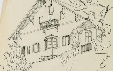 Unknown (20th), Farmhouse with garden fence in Tyrol, Pen drawing
