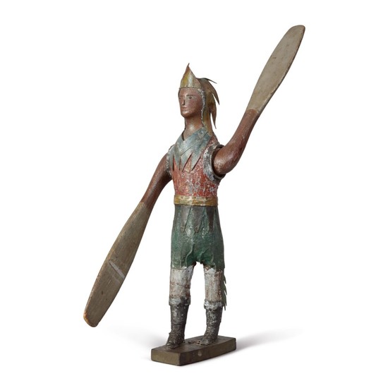 VERY FINE AND RARE AMERICAN CARVED AND PAINTED WOOD INDIAN CHIEF WHIRLIGIG, LATE 19TH CENTURY