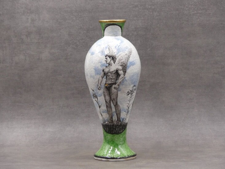 Vase piédouche en céramique polychrome à... - Lot 46 - Alexandre Landre