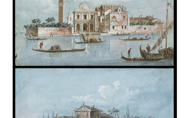 Giacomo Guardi ( Venezia 1764 - 1835 ) , Venice, view of the Isola di Santo Spirito; Venice, view of the Isola della Beata Vergine del Rosario Pair of...