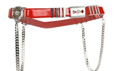 Versace Red Leather Belt with Chains
