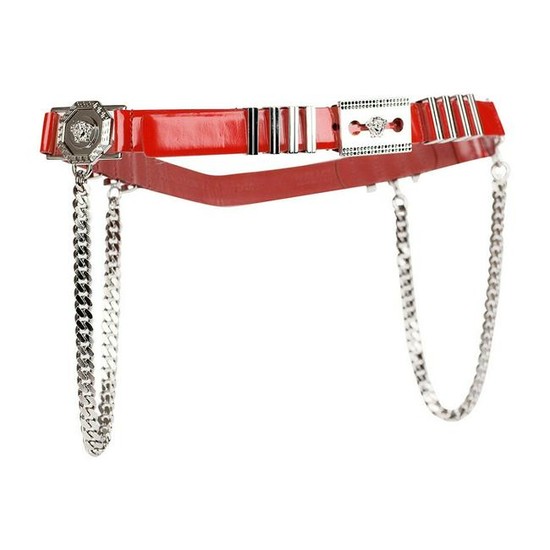 Versace Red Leather Belt with Chains